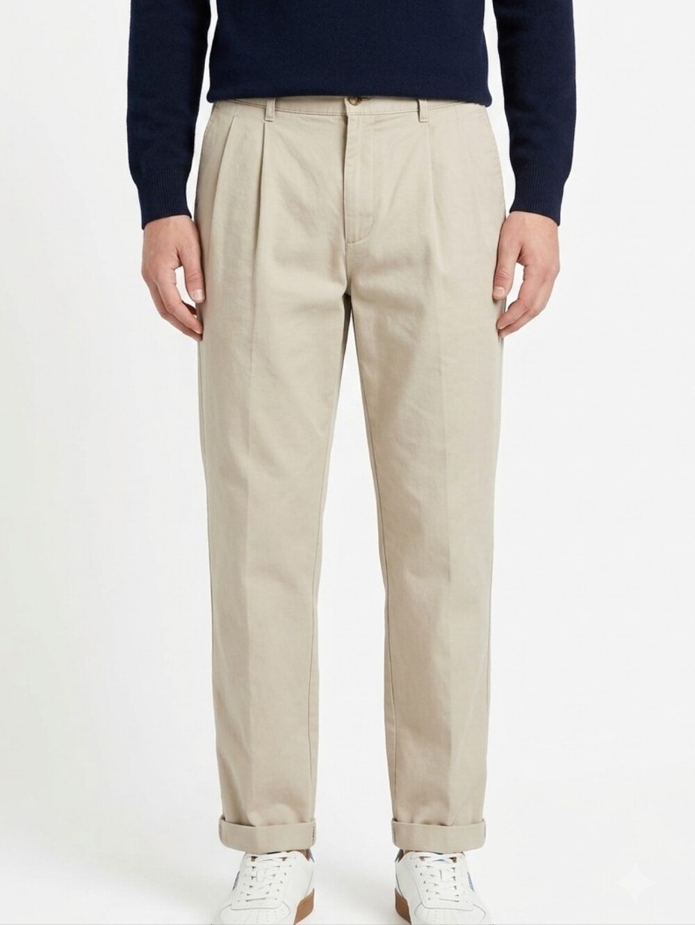 Gant Men's 36x34 Pleated Chinos Beige 100% Cotton Cuffed Vintage USA